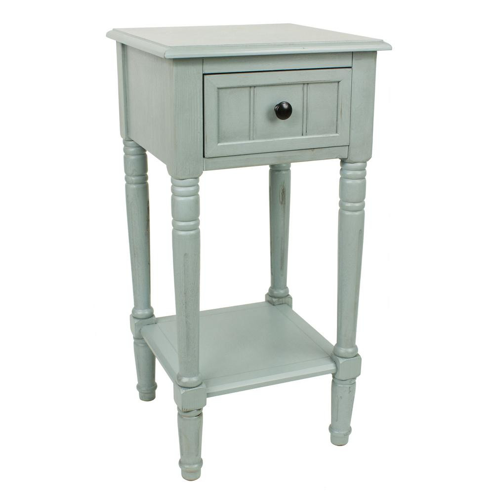 Simplify Antique Iced Blue 1-Drawer End Table | The Home Depot