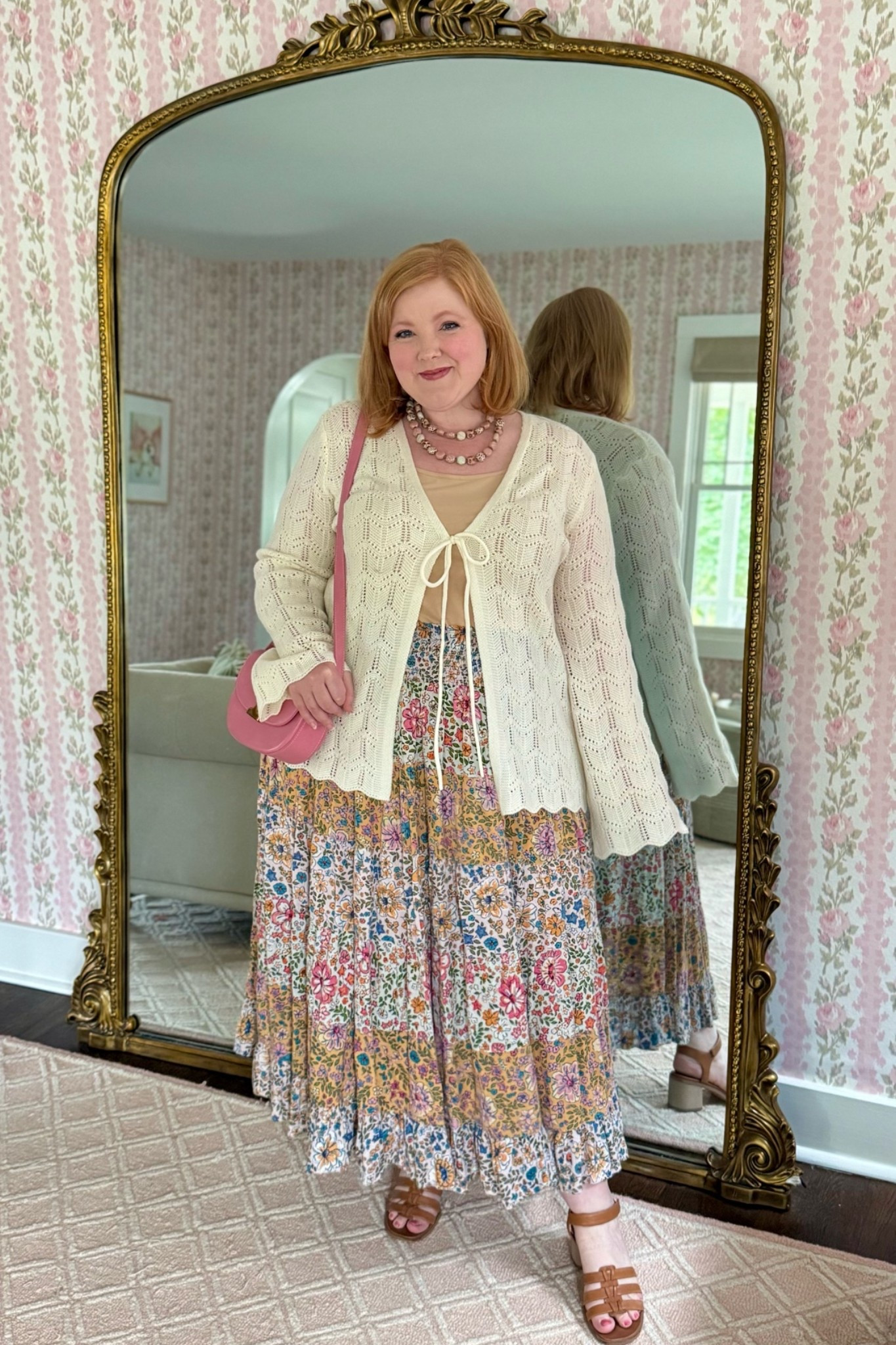 Boho Outfit Idea Styling a Tie-Front Crochet Cardigan | Shop this cardi for 35% OFF at Ulla Popken with my code WWWULLA

#LTKootd #LTKPlusSize #LTKOver40