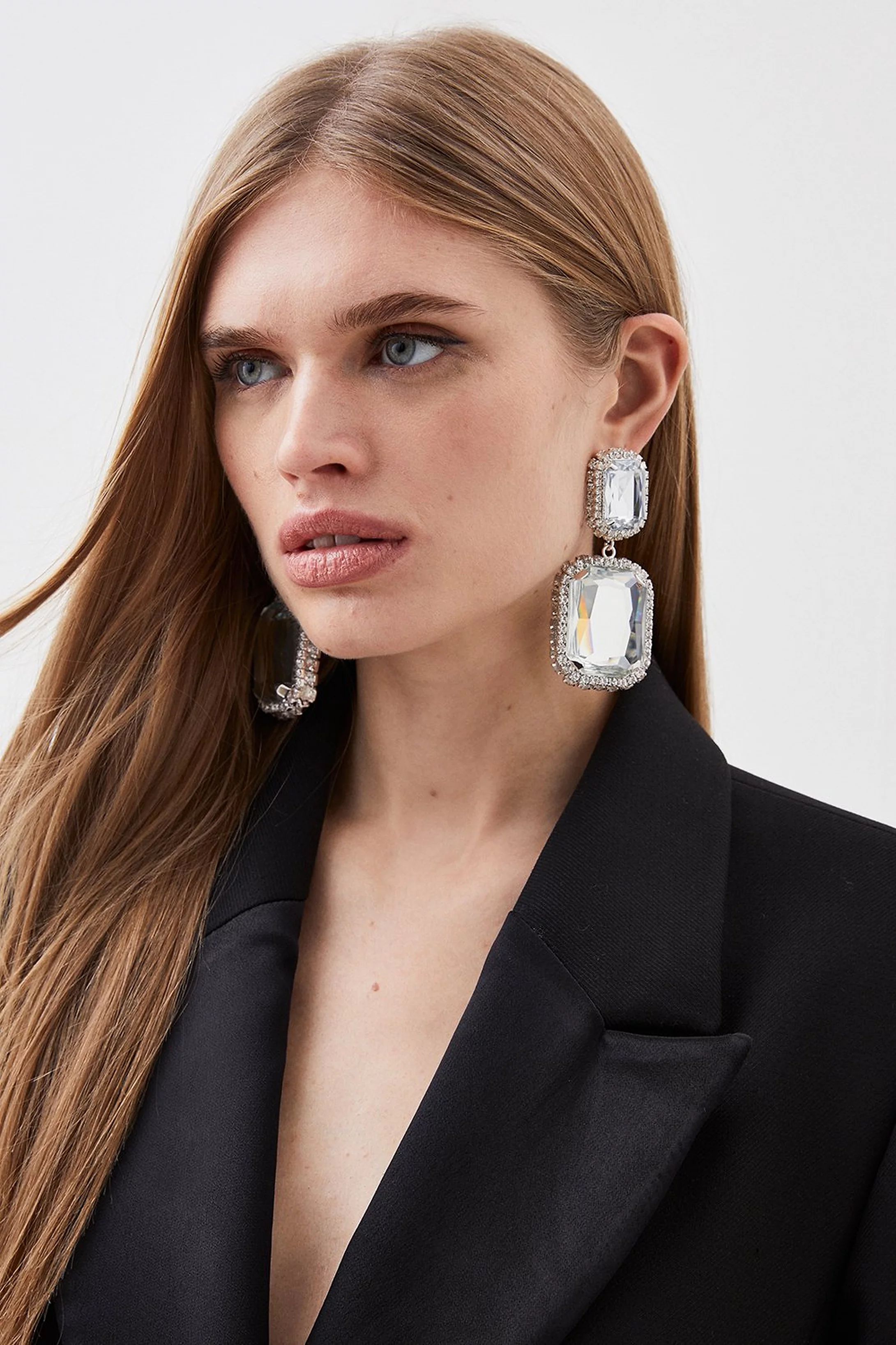 Statement Diamante Framed Drop Earrings | Karen Millen US
