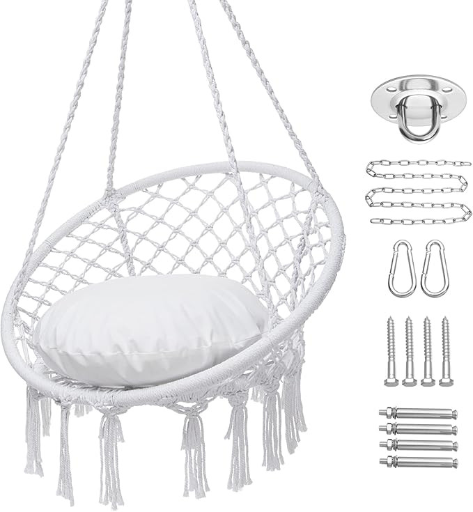 Y- STOP Hammock Chair Macrame Swing, Hanging Cotton Rope Swing Chair with Cushion and Hardware Ki... | Amazon (US)