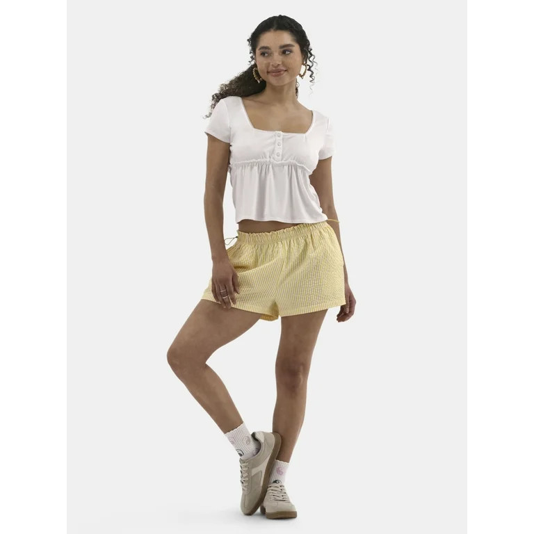 No Boundaries Striped Seersucker Bungee Shorts, 2" Inseam, Women's | Walmart (US)