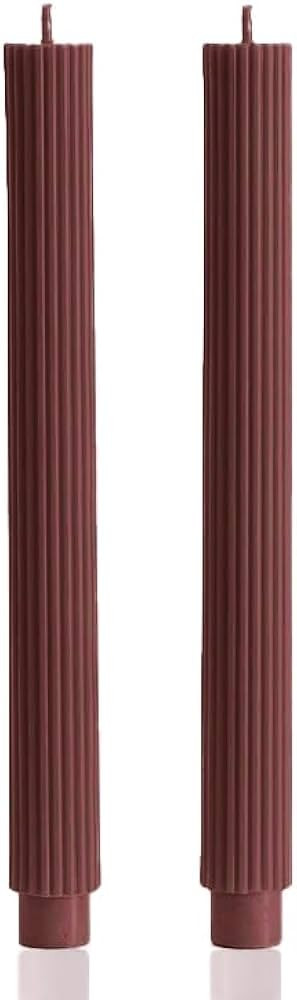 2 Pack | 10" Premium Unscented Ribbed Wick Taper Candles, Tall Ribbon Wax Dinner Unscented Modern... | Amazon (US)