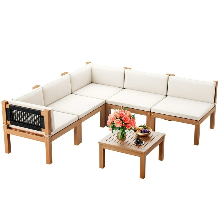 Homall 6 Pieces Patio Conversation Set Acacia Wood Outdoor Furniture Set, White | Walmart (US)