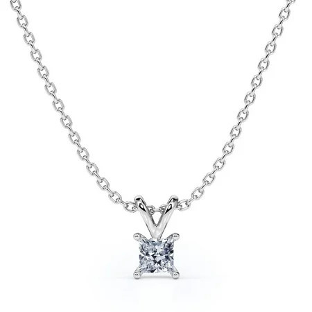 Beautiful 0.25 Carat Princess Cut Diamond Pendant Necklace In 18K White Gold Plating Over Silver | Walmart (US)