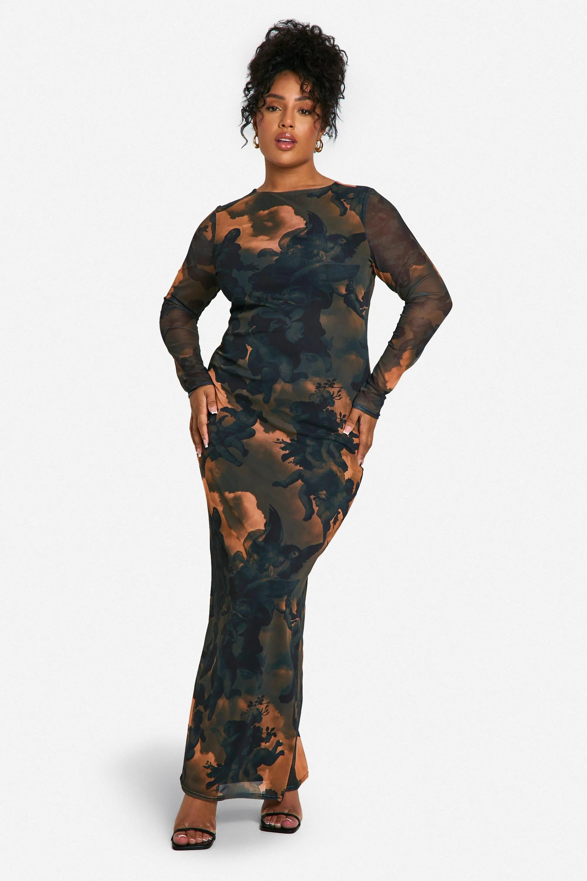 Dresses | Plus Printed Mesh Low Back Maxi Dress | boohoo | boohoo (US & Canada)