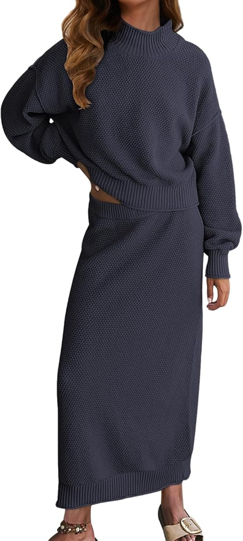 Dsewpaur Women 2 Piece Sweater Skirt Set Outfits Mock Neck Long Sleeve Sweater Knit Maxi Long Ski... | Amazon (US)