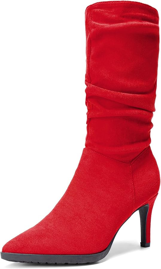 DREAM PAIRS Women's Mid Calf Boots High Heels Pointed Toe Zip Fashion Dressy Boot | Amazon (US)
