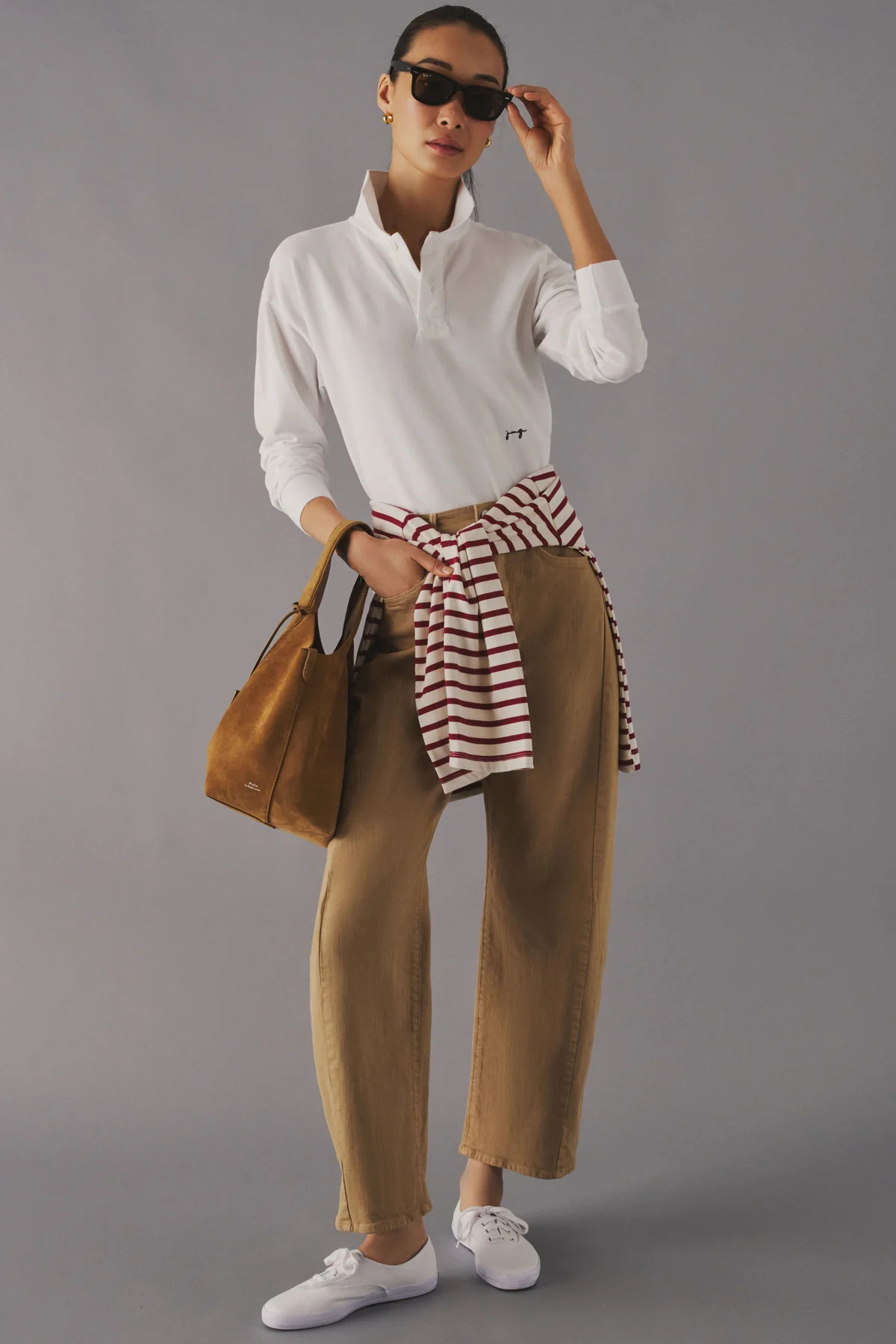 White Long Sleeve Pique Holmes Boyfriend Polo | Tuckernuck (US)