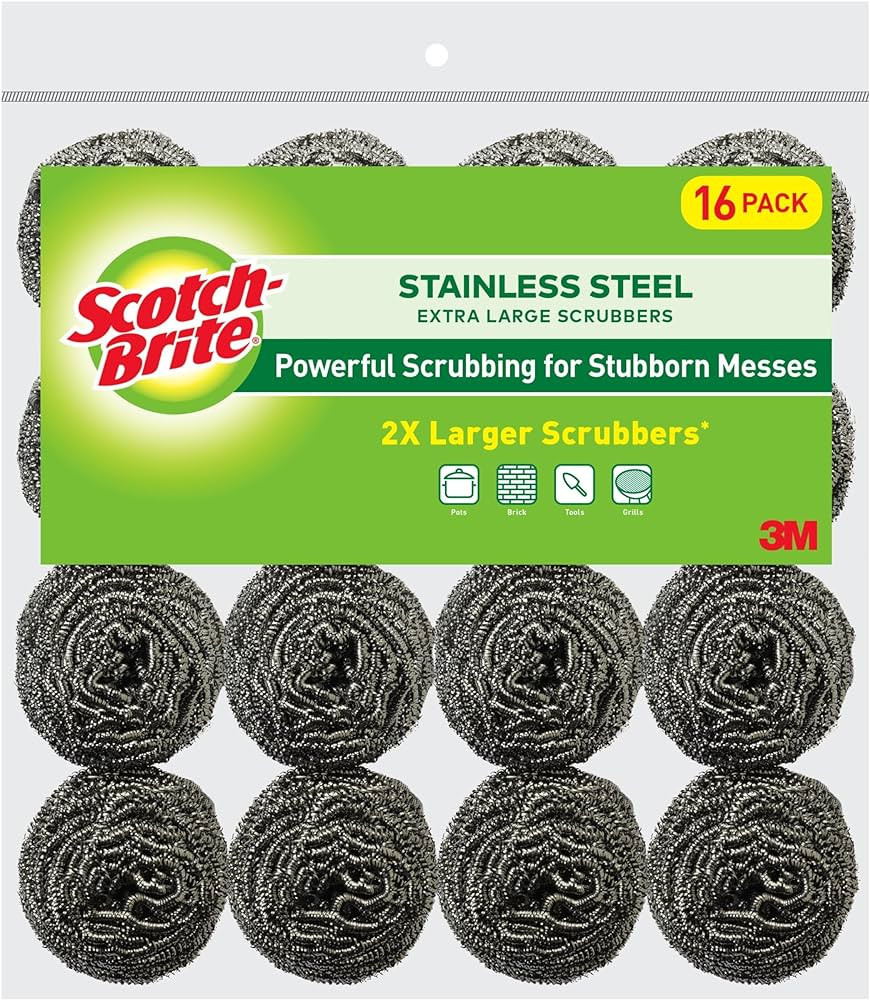Scotch-Brite Stainless Steel Scrubbers, Durable, Ideal for Uncoated Cookware, 16 Scrubbers | Amazon (US)