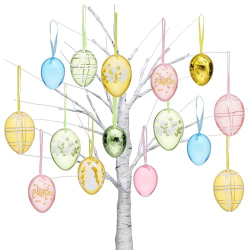 Valery Madelyn 26Pcs Easter Eggs Tree Ornaments, Medium Pastel Pink Green Plastic Easter Eggs Bulk Tree Decorations, 1.6"-2.4" Transparent Shatterproof Decorative Hanging Eggs Decor | Amazon (US)