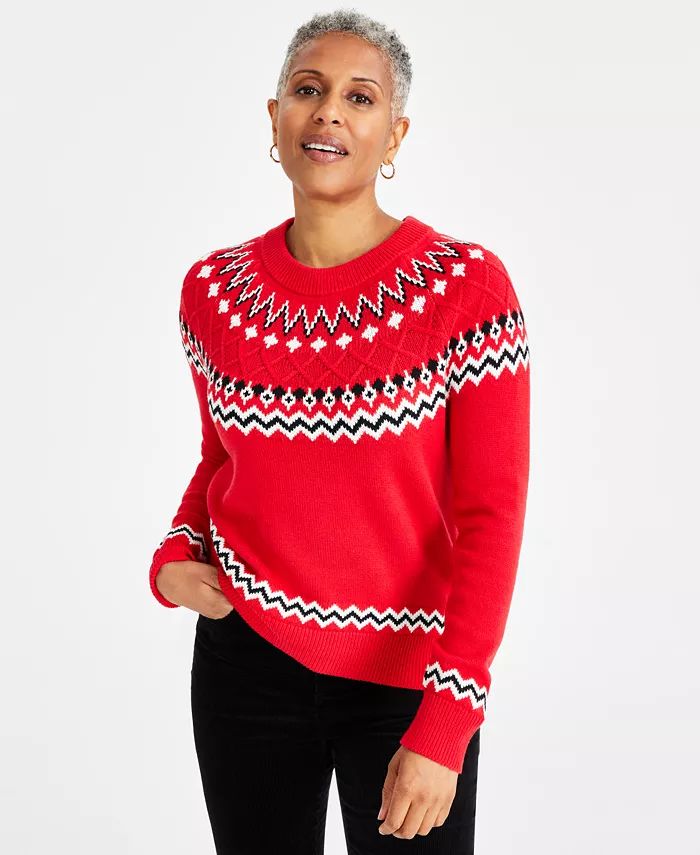 Women's Fair Isle Crewneck Long-Sleeve Sweater, Created for Macy's | Macy's