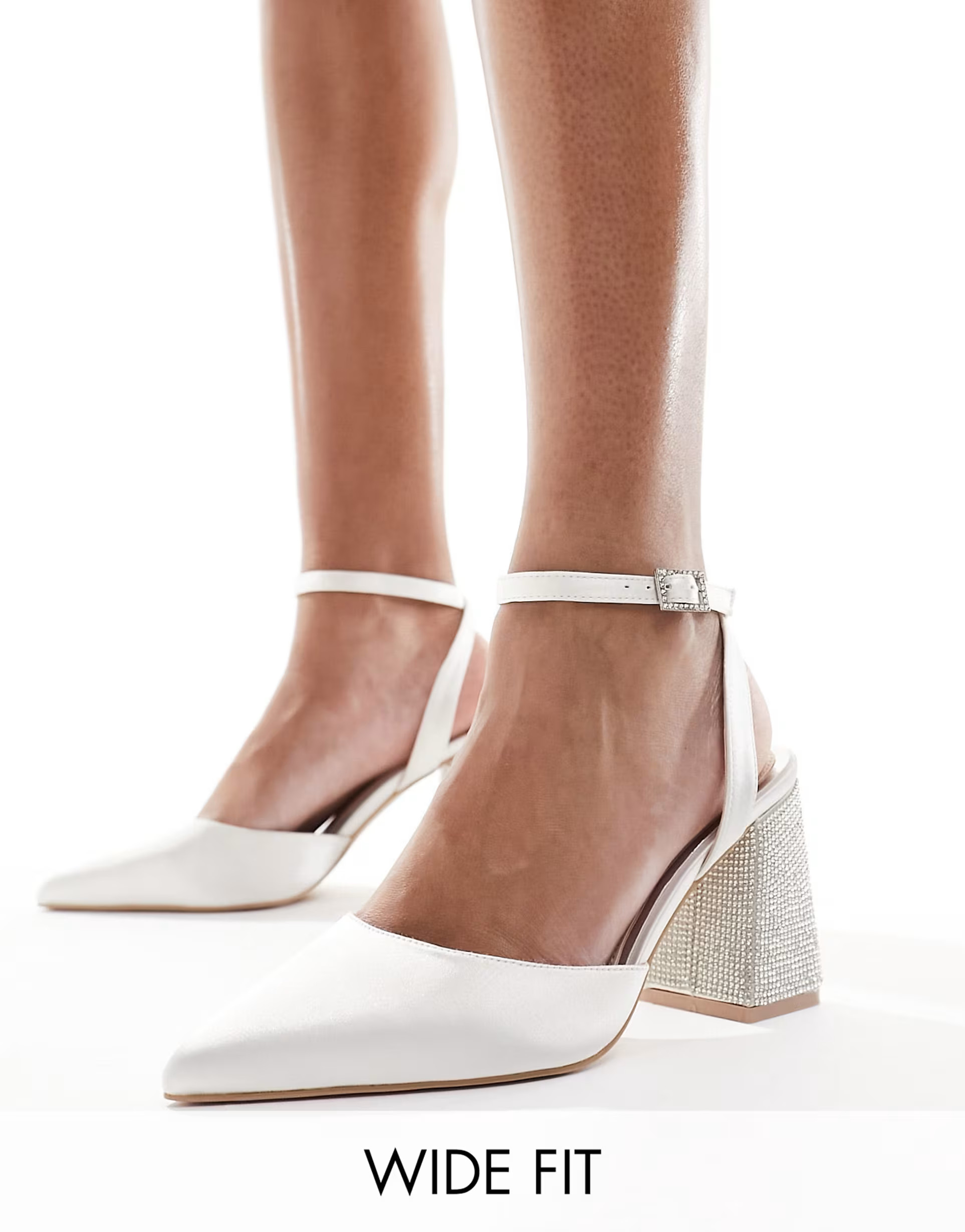 Be Mine Wide Fit Bridal Rylee embellished heeled shoes in ivory satin | ASOS (Global)