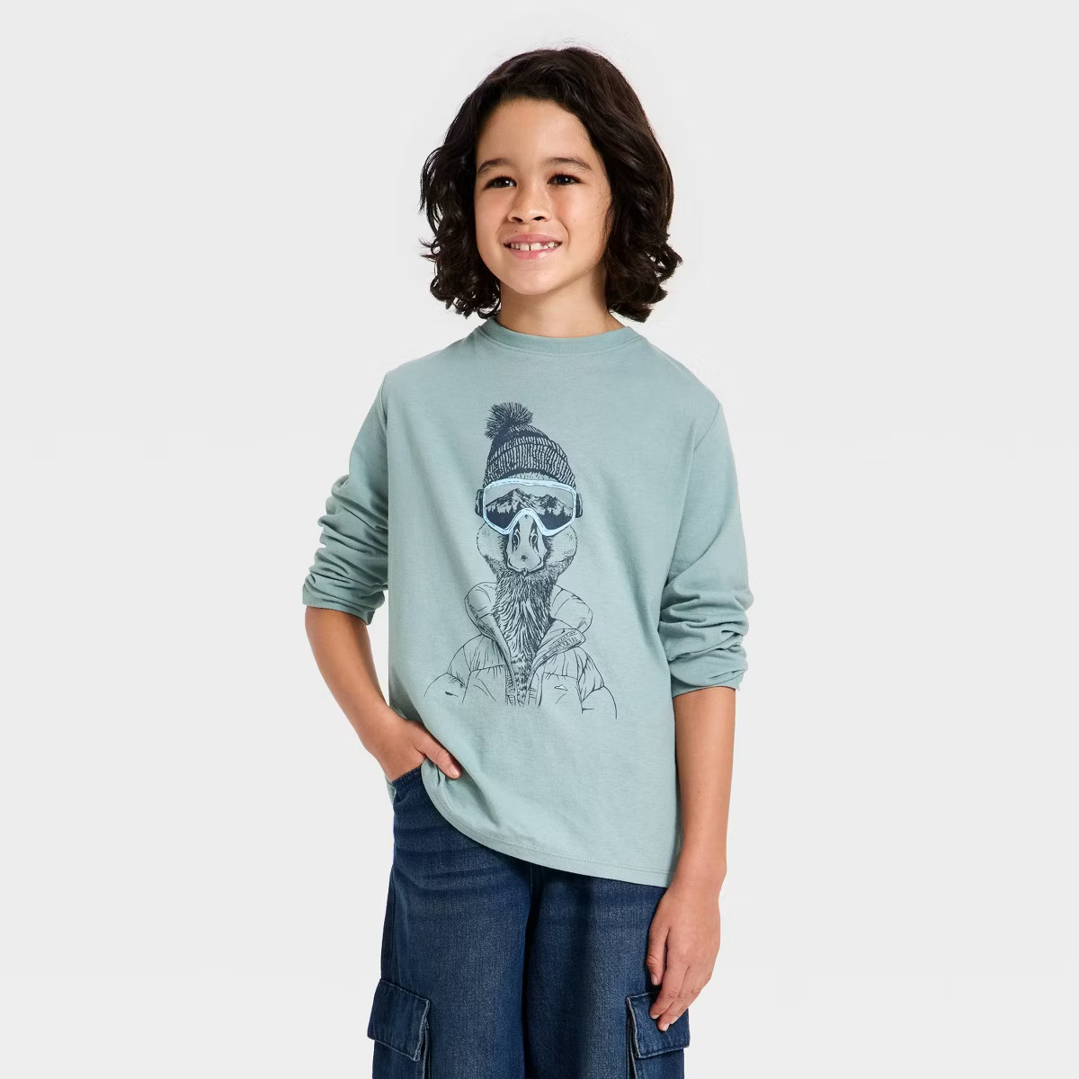 Boys' Long Sleeve 'Skiing Duck' Graphic T-Shirt - Cat & Jack™ Gray | Target