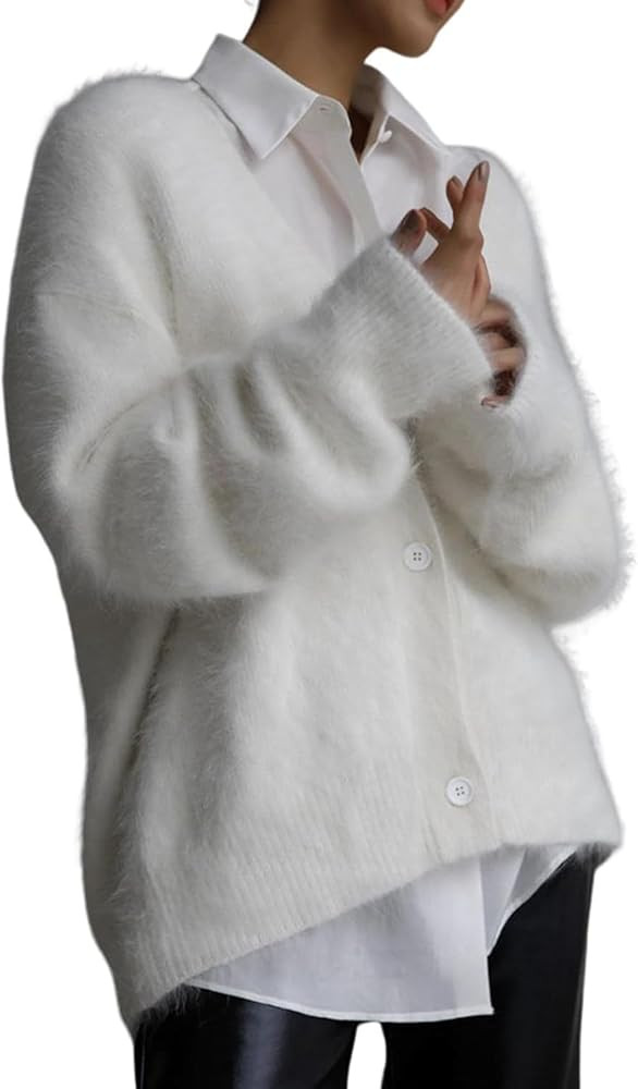 Arssm Womens Fuzzy Cardigan Sweater Long Sleeve Cardigans Button Down V Neck Fluffy Knit Top Fash... | Amazon (US)