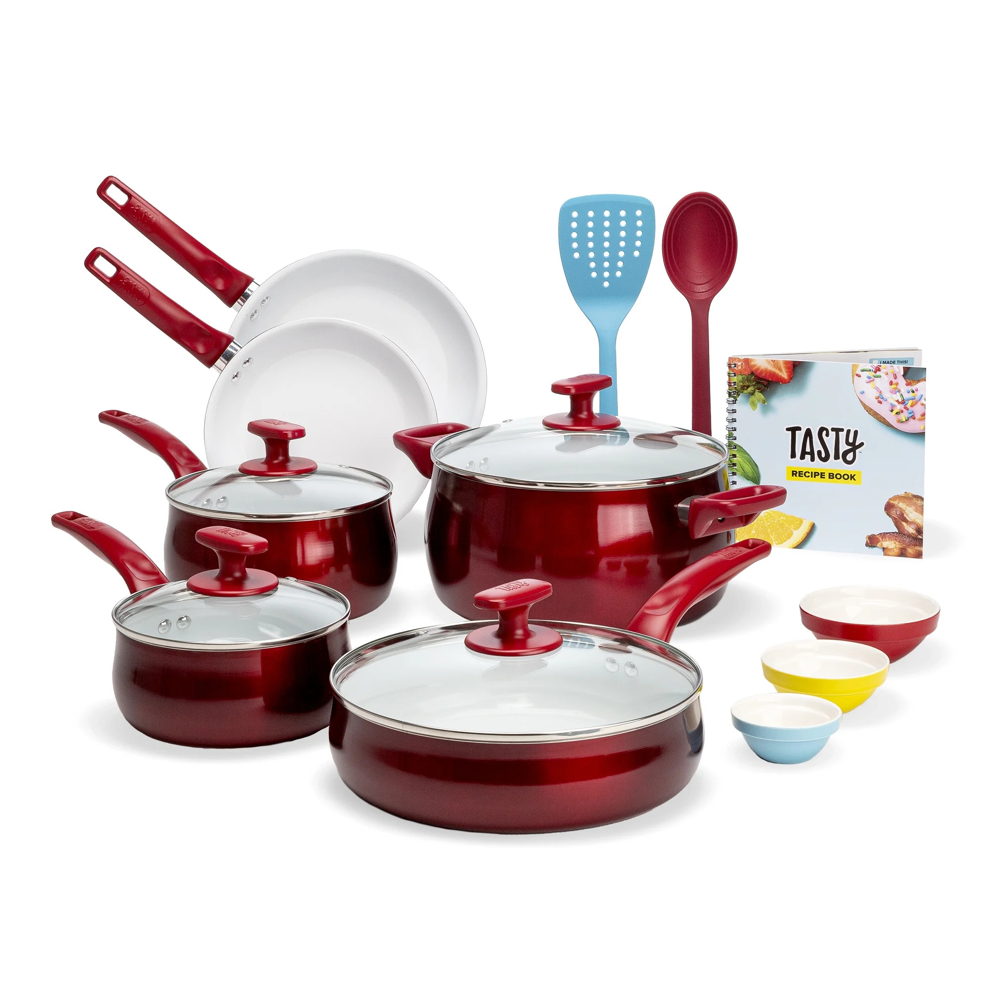 Tasty Ceramic Titanium-Reinforced Cookware Set, Red, 16 Piece - Walmart.com | Walmart (US)