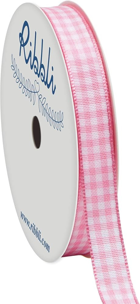 Ribbli Light Pink and White Gingham Ribbon,100% Polyester Woven Edge,3/8 Inch x 10 Yard,Plaid Rib... | Amazon (US)