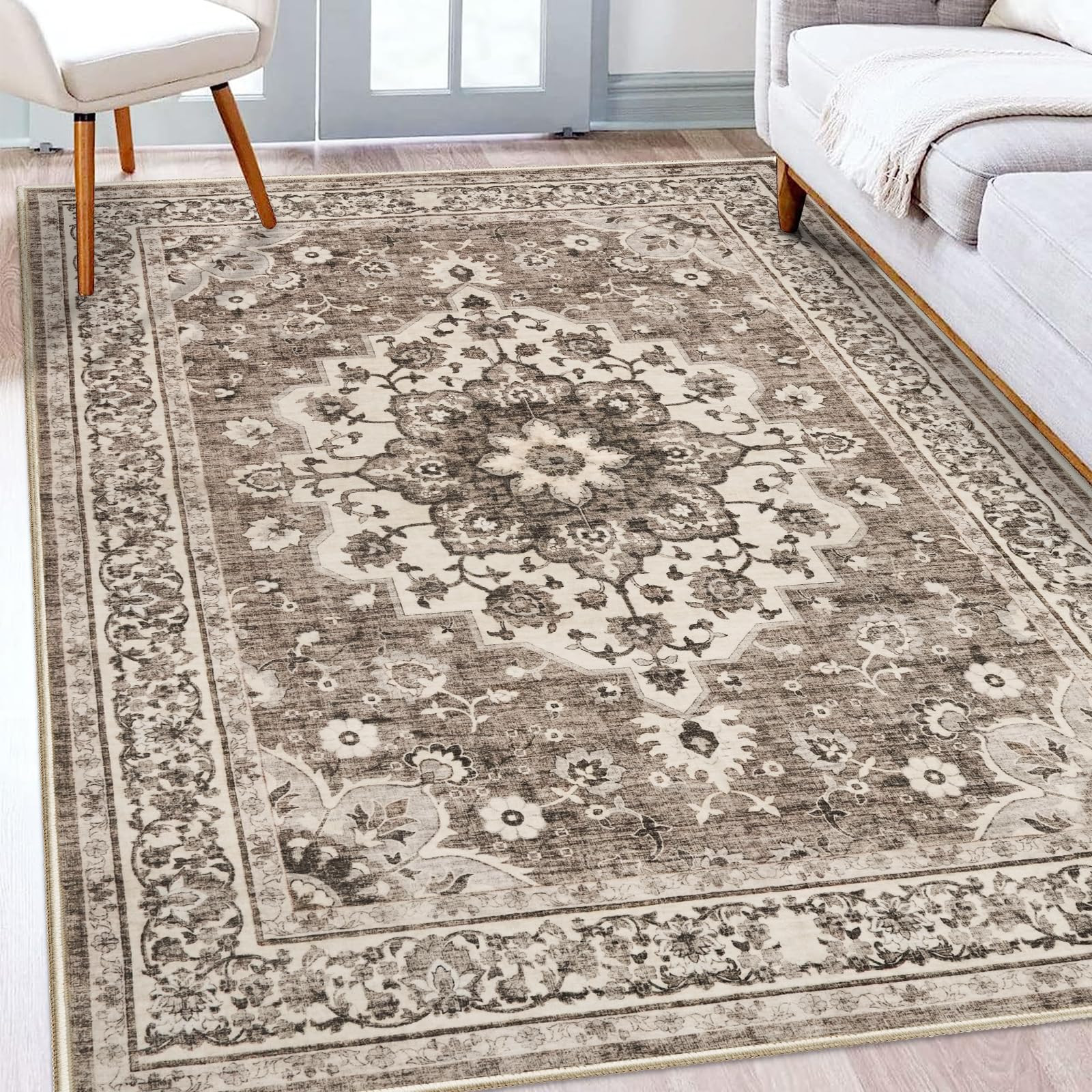 Washable Oriental Area Rug - 5x8 Rugs for Living Room Soft Carpet for Bedroom Waterproof Floral D... | Amazon (US)