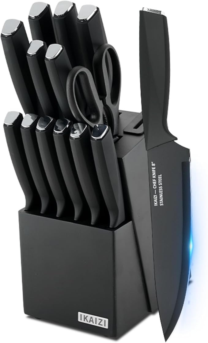 Knife set,IKAIZI 14 Pieces Non Stick Kitchen Knife Set, Built In Sharpener Knife Block, Dishwashe... | Amazon (US)