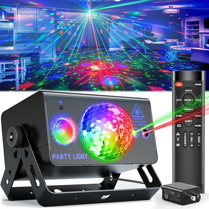 Party Lights Dj Disco Ball Light, LED Stage Strobe Lights Sound Activated with Remote Control for... | Amazon (US)