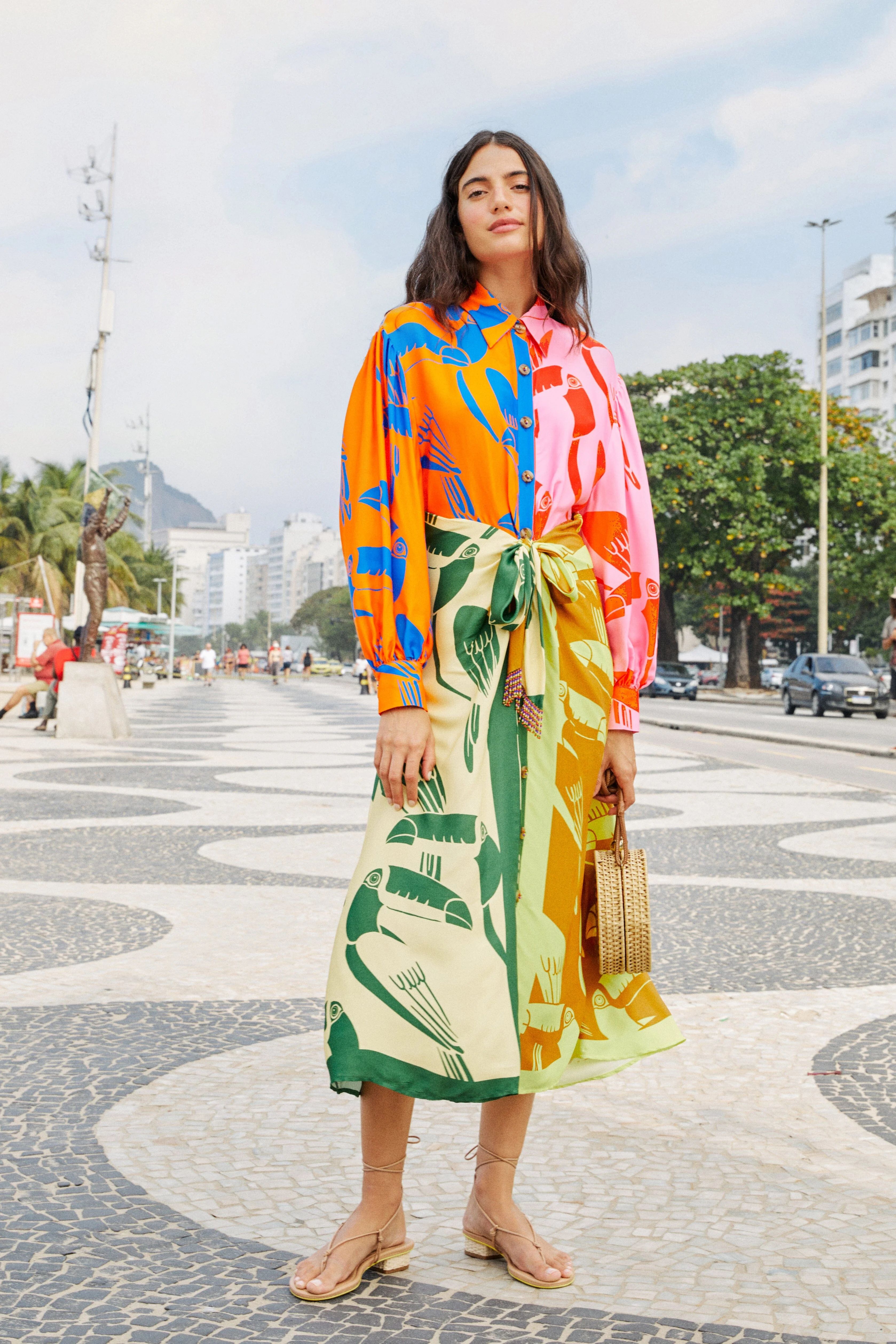 Mixed Rainbow Toucans Lenzing™ Ecovero™ Viscose Midi Dress | FarmRio