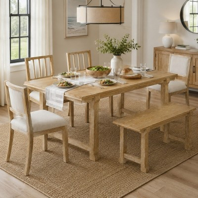 Polibi 6-Piece Dining Set with Oak Veneer Table, Natural Wood Wash & Beige | Target