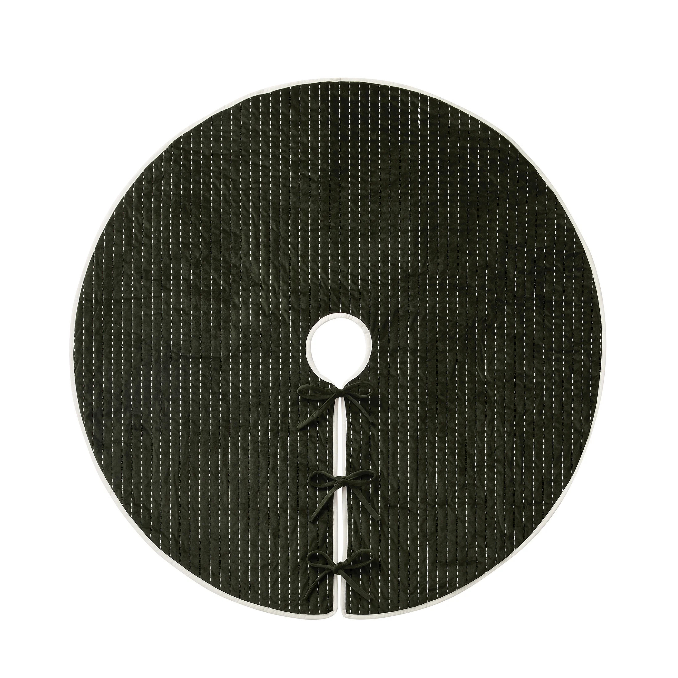 My Texas House Quinn Pick Stitch Stripe Green Velvet Christmas Tree Skirt, 52" | Walmart (US)