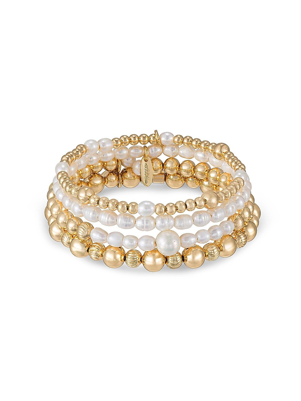 Women's Party Stack 4-Piece 18K Gold-Plated & Freshwater Pearl Bracelet Set - Gold | Saks Fifth Avenue