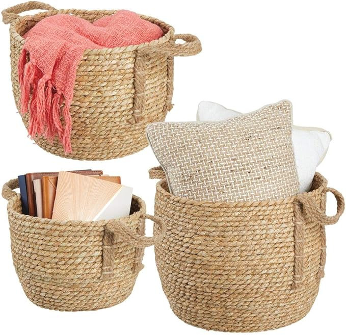 mDesign Round Woven Braided Rope Seagrass Home Storage Baskets, Jute Handles - for Organizing Clo... | Amazon (US)