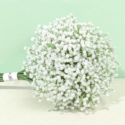 Pusuny Babys Breath Artificial Flowers,12 Pcs Gypsophila Faux White Flowers Fake Baby Breath Real Touch Flowers Bouquets for Bride Wedding Decorations Party Floral Arrangements DIY (White) | Amazon (US)