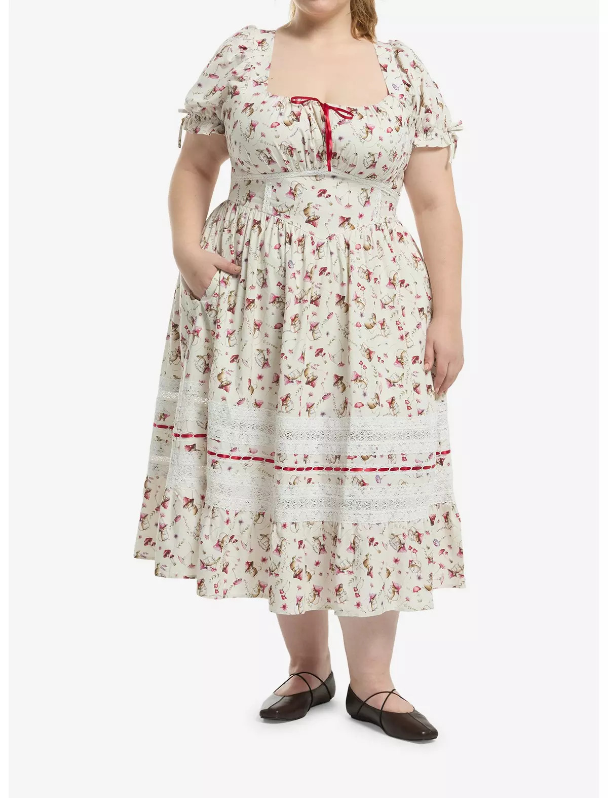 Thorn & Fable Mouse Mushroom Ribbon & Lace Tiered Dress Plus Size | Hot Topic | Hot Topic