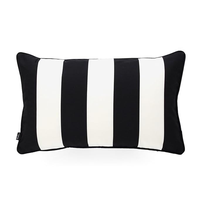 Hofdeco Decorative Lumbar Pillow Cover Indoor Outdoor Water Resistant Canvas Modern Black Stripes... | Amazon (US)