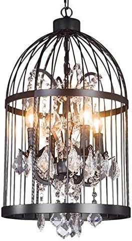 KALRI Industrial Vintage Lighting Crystal Ceiling Chandelier 4 Lights Black Metal Birdcage Chande... | Amazon (US)