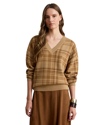 Women's Plaid V-Neck Sweater | Macy's
