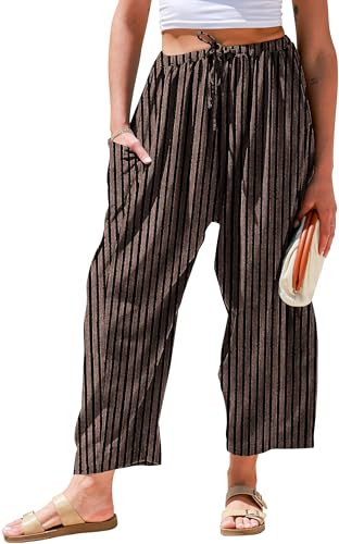 TARSE Womens Wide Leg Striped Linen Pants with Pocket | Amazon (US)