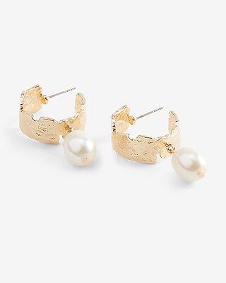 Gold Leaf Pearl Hoop Earrings | Express