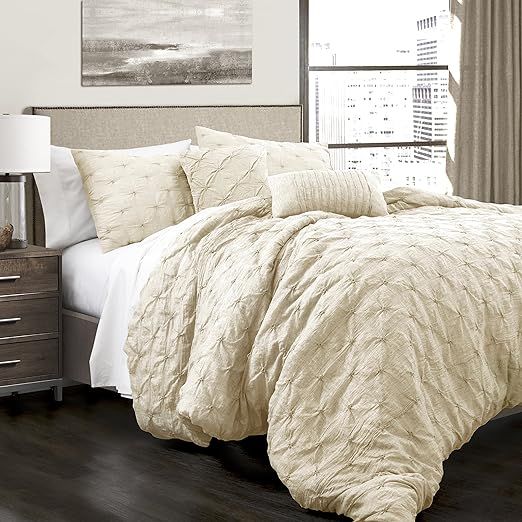 Lush Decor Ravello Shabby Chic Style Pintuck Ivory 5 Piece Comforter Set with Pillow Shams, Full/... | Amazon (US)
