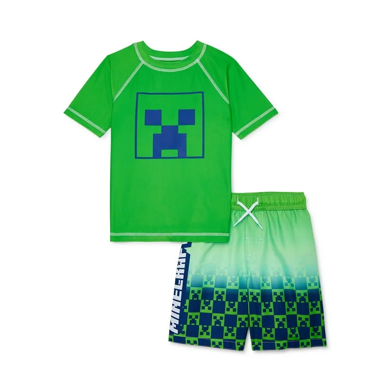 Minecraft Boys Short Sleeve Rashguard and Swim Shorts with UPF 50+, Sizes 4-7 | Walmart (US)