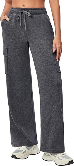 IUGA Fleece Cargo Sweatpants for Women Wide Leg Cargo Pants High Waisted Sweats Pants with Pocket... | Amazon (US)