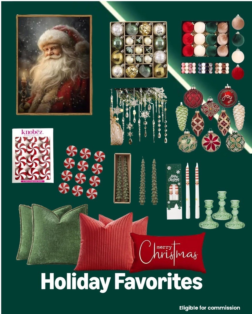 Classic Red & Green Christmas Decor Roundup 🎄❤️💚

Bring back that vintage Christmas magic with these cozy red-and-green holiday finds! From peppermint knob covers to nostalgic Santa art, classic tree ornaments, taper candles, and festive pillow covers — this collection has everything you need to make your home feel warm, joyful, and timeless. Perfect for creating that traditional Christmas look everyone loves. 🎅✨

Shopping link in comments!

#LTKHoliday #LTKFindsUnder50 #LTKSeasonal