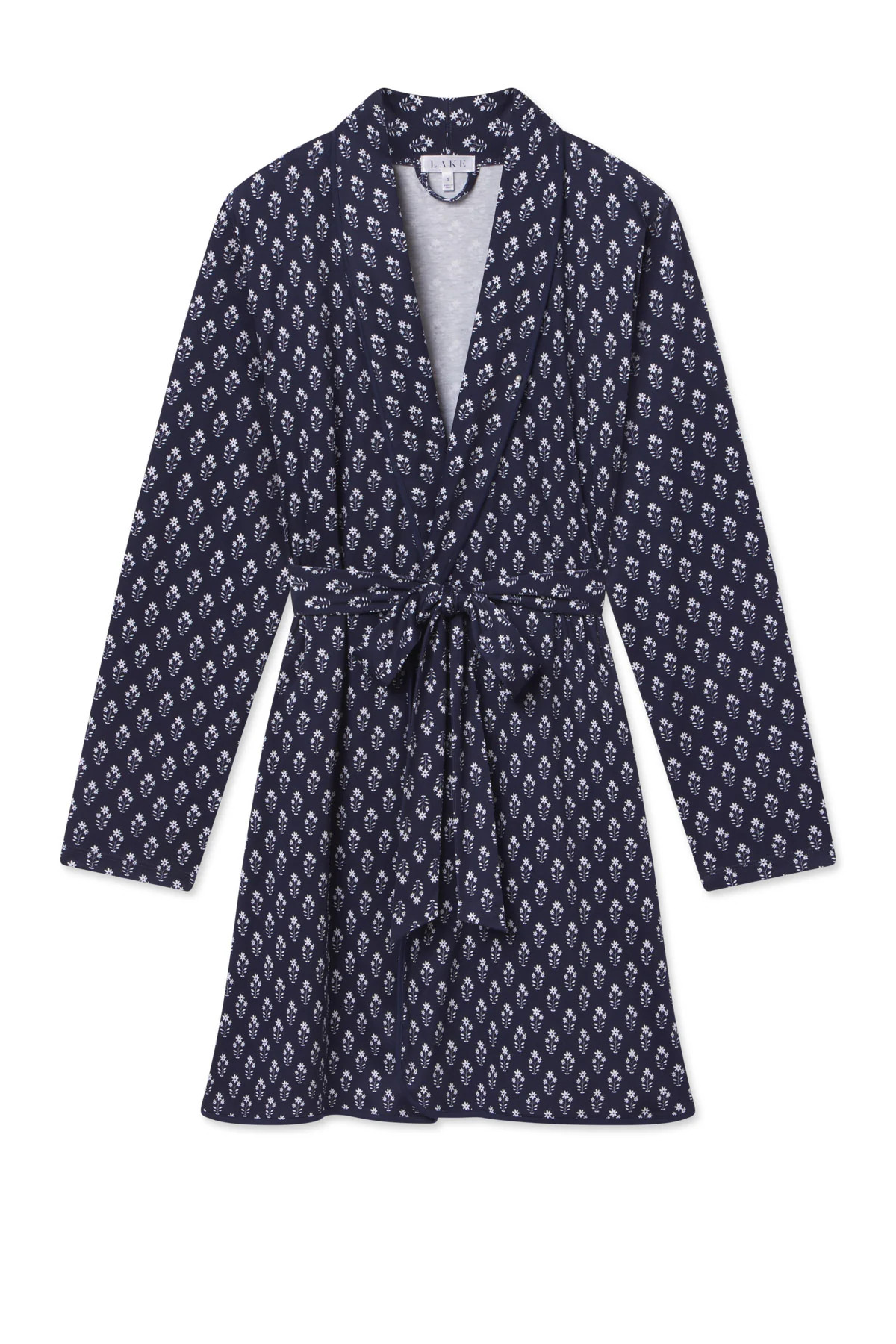 Pima Short Robe in English Navy Posy | Lake Pajamas