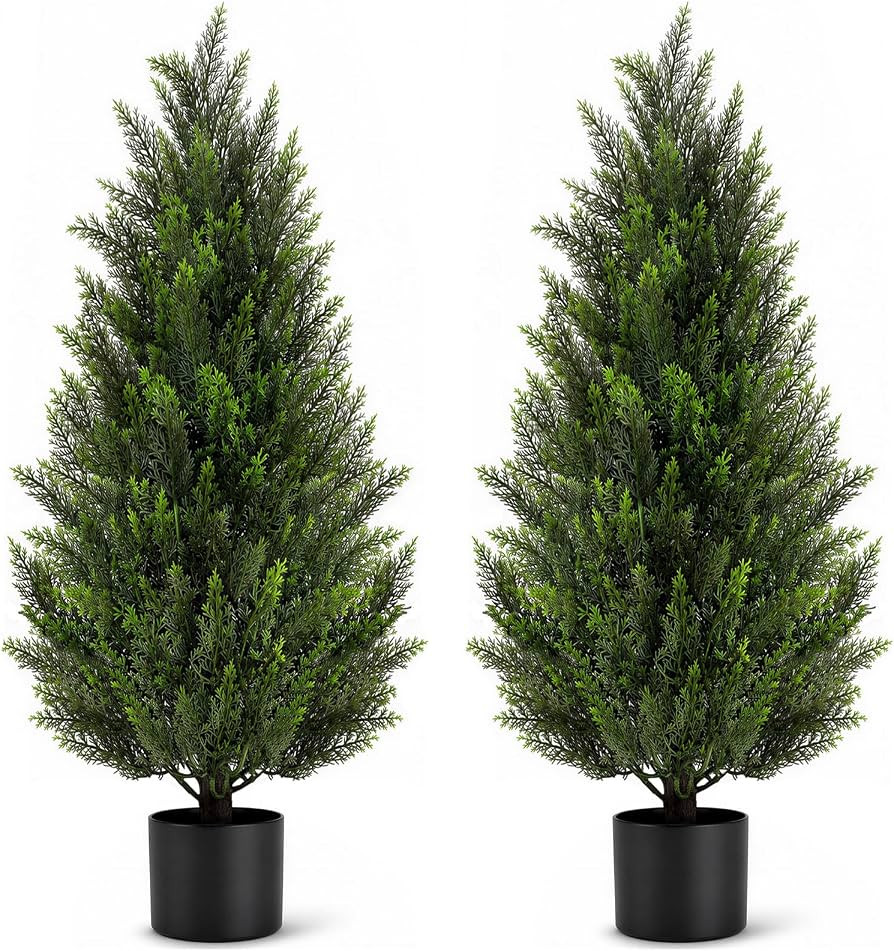 VIVATREES 4FT Artificial Topiary Cedar Trees, UV-Resistant Faux Evergreen Outdoor Plants, Artific... | Amazon (US)