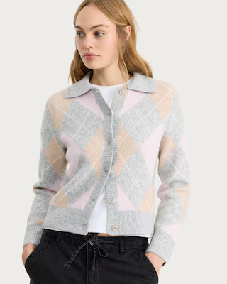 F&F Knitted Argyle Pattern Button Up Cardigan in Pink | Tesco F&F