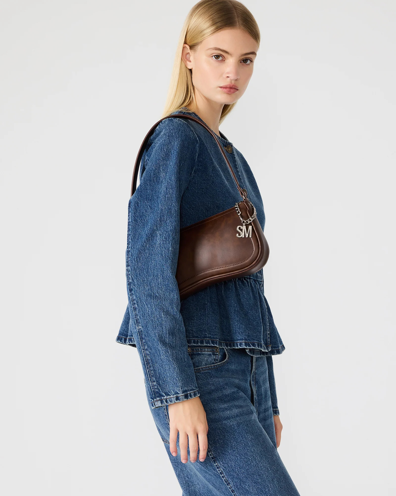 ANGEL Bag Brown Distressed Top-Zipper Structured Shoulder Strap Handbag | Steve Madden (US)