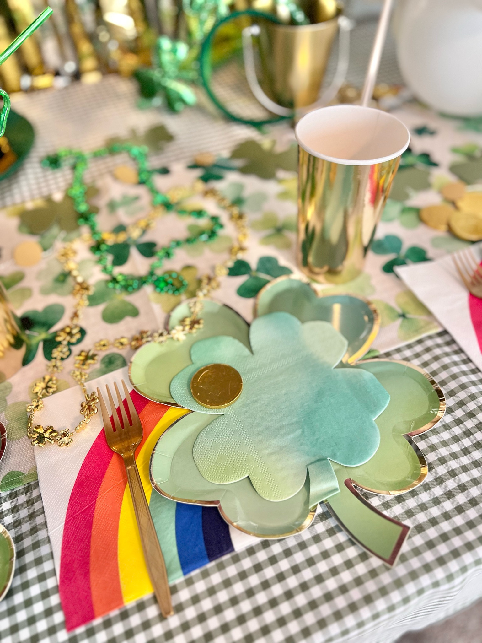 St Patty’s Day Table Setting! 
Shamrock plates, rainbow napkins, gold cups and other holiday goodies to celebrate the luckiest day 🍀

#LTKparties #LTKSeasonal #LTKkids