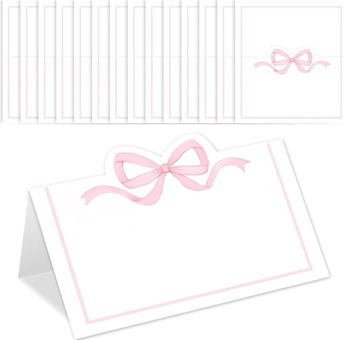 50 Pcs Pink/Blue Bow Place Cards, 2 x 3.5 Inch Cute Tent Name Cards for Baby Shower, Blank Table Seating Assignment Label Card for Banquets Dinner Birthday Party Wedding Table Setting Supplies (Pink) | Amazon (US)