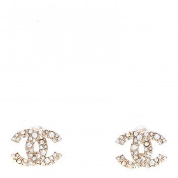 CHANEL Crystal Pearl Caviar CC Stud Earrings Gold | FASHIONPHILE | Fashionphile