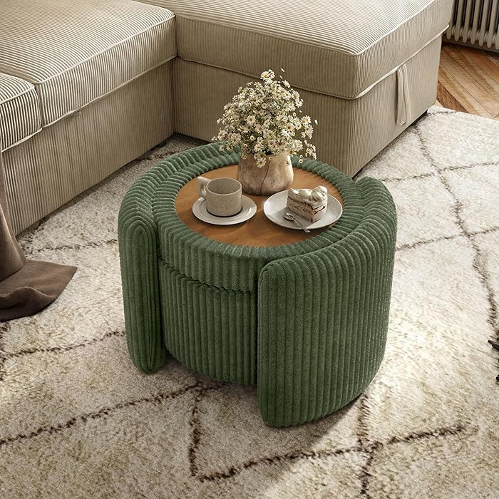 Furniture of America Lennox Modern Chenille 25-inch Round Storage Ottoman with Reversible Flip To... | Amazon (US)