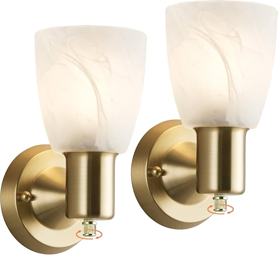 Wall Sconces Set of 2, Gold Vanity Lights for Bathroom, Modern Wall Light Fixtures with Rotary Sw... | Amazon (US)