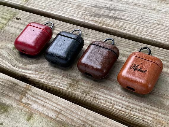 Airpods Case 2 1 Leather Protective Cover Personalized Gift for Apple Earpods with Metal Keychain | Etsy (US)