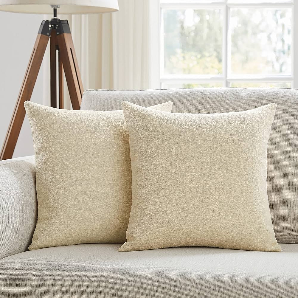 Meekio Set of 2 Neutral Pillow Covers 18 x 18 Inches Soft Boucle Throw Pillow Covers for for Sofa... | Amazon (US)